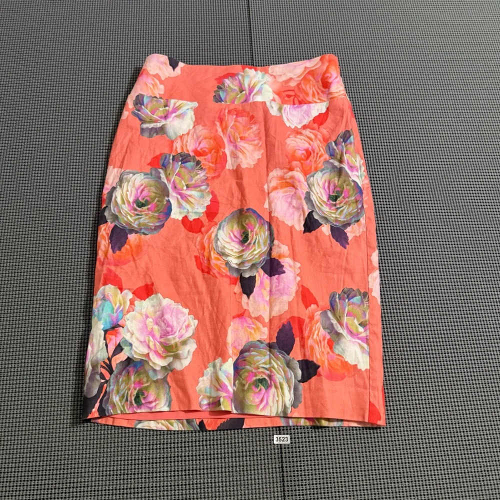 Artelier Nicole Miller Coral Pink Floral Pencil Skirt Womens Size 4